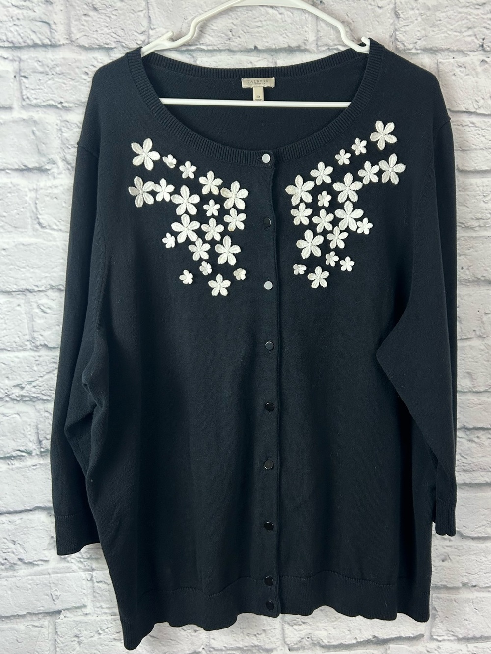 Talbots Woman Black Floral Embroidered Cardigan Sweater Plus Size 3X Cotton